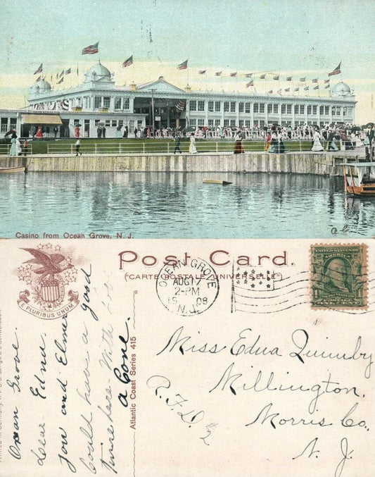 OCEAN GROVE N.J. CASINO 1908 ANTIQUE POSTCARD
