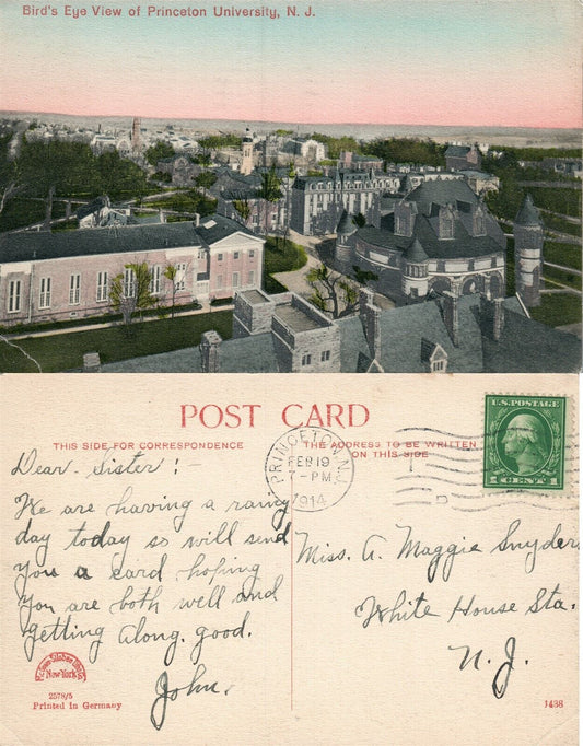 PRINCETON N.J. UNIVERSITY 1914 ANTIQUE POSTCARD