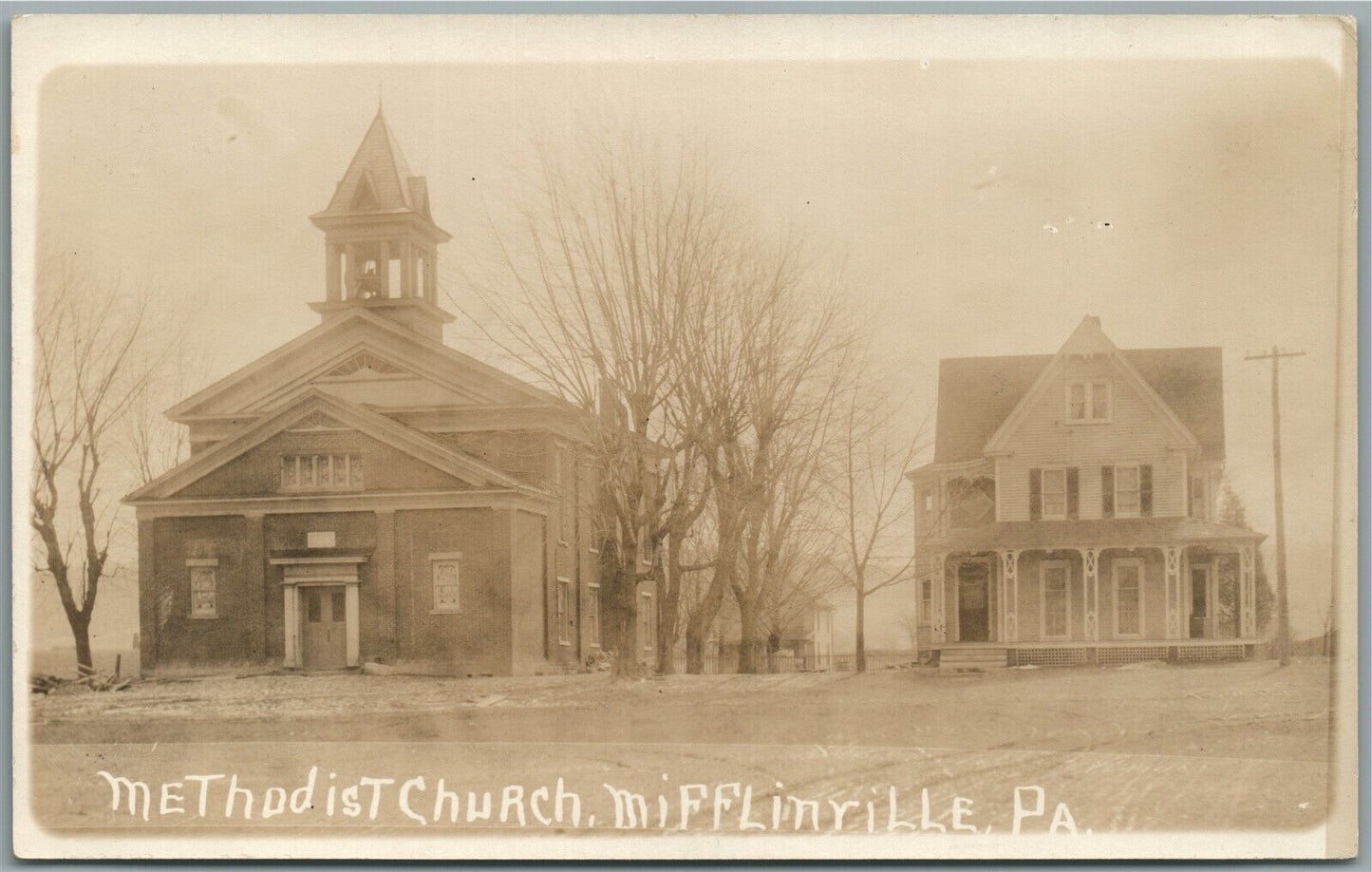 MIFFLINEVILLE PA METHODIST CHURCH ANTIQUE REAL PHOTO POSTCARD RPPC