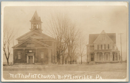 MIFFLINEVILLE PA METHODIST CHURCH ANTIQUE REAL PHOTO POSTCARD RPPC