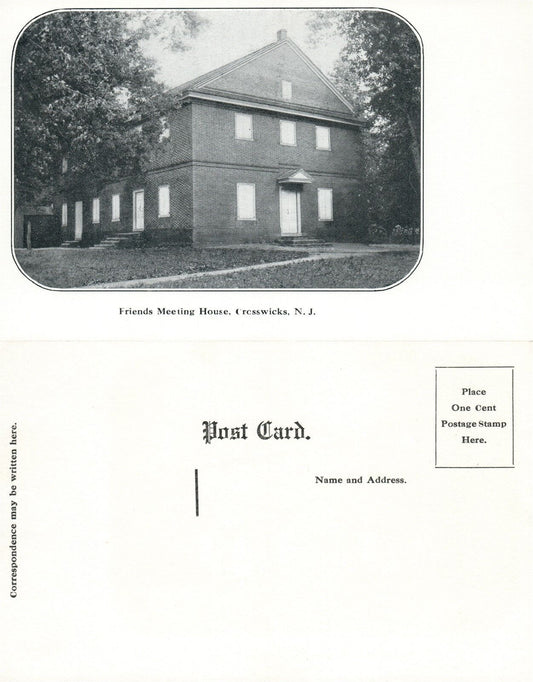 CROSSWICKS N.J. FRIENDS MEETING HOUSE ANTIQUE POSTCARD