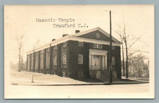CRANFORD NJ MASONIC TEMPLE ANTIQUE REAL PHOTO POSTCARD RPPC