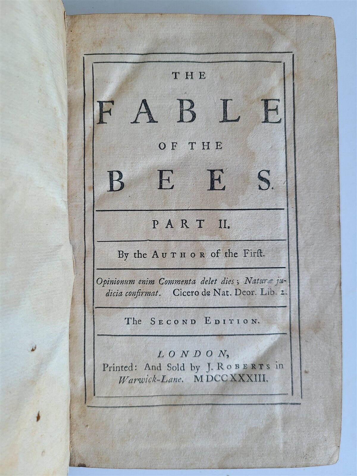 1733 THE FABLE of the BEES Part II antique