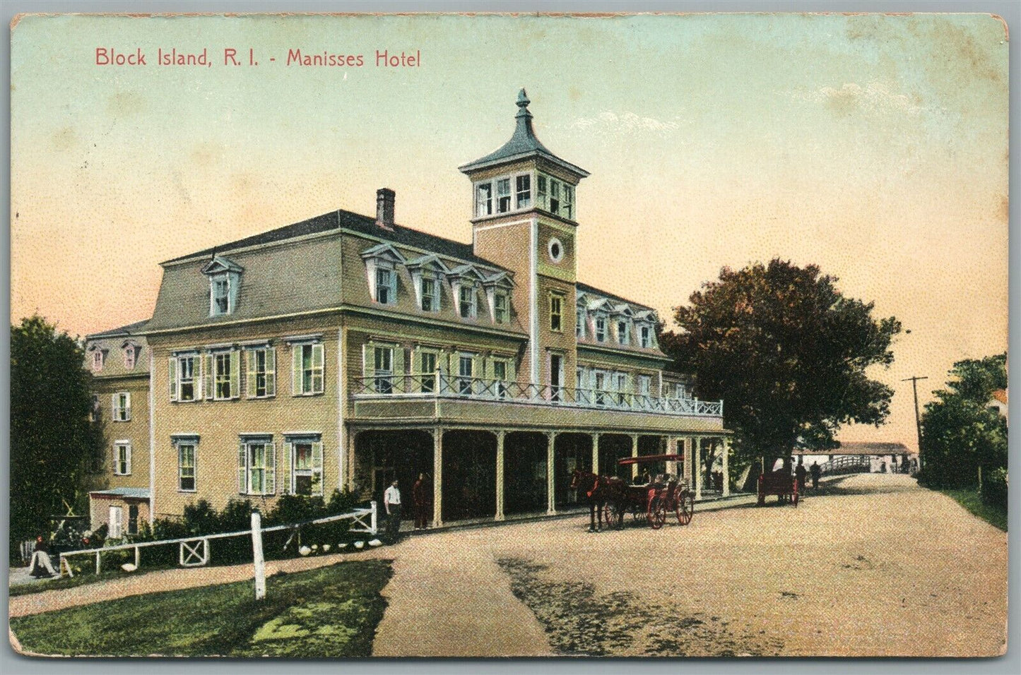 BLOCK ISLAND RI MANISSES HOTEL ANTIQUE POSTCARD