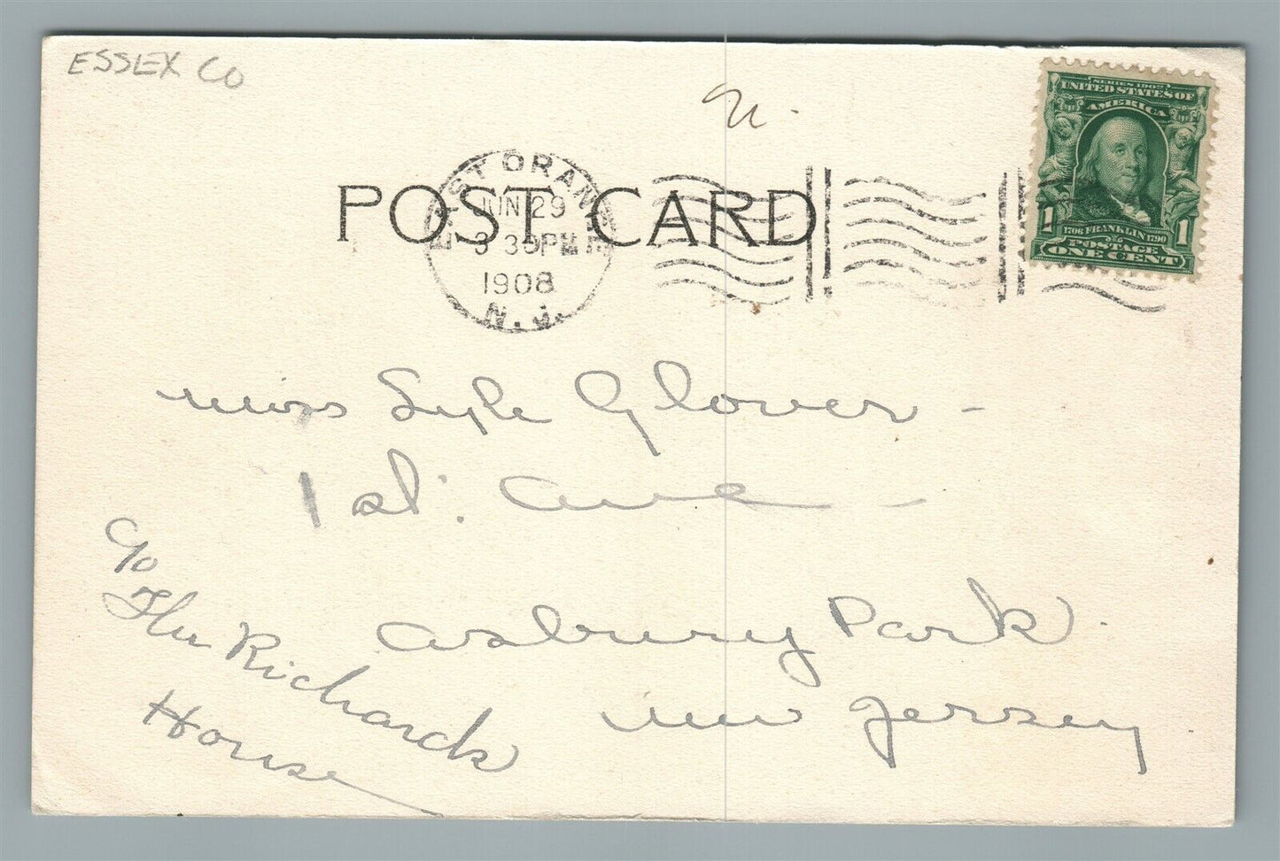 EAST ORANGE NJ MAIN STREET 1908 ANTIQUE POSTCARD