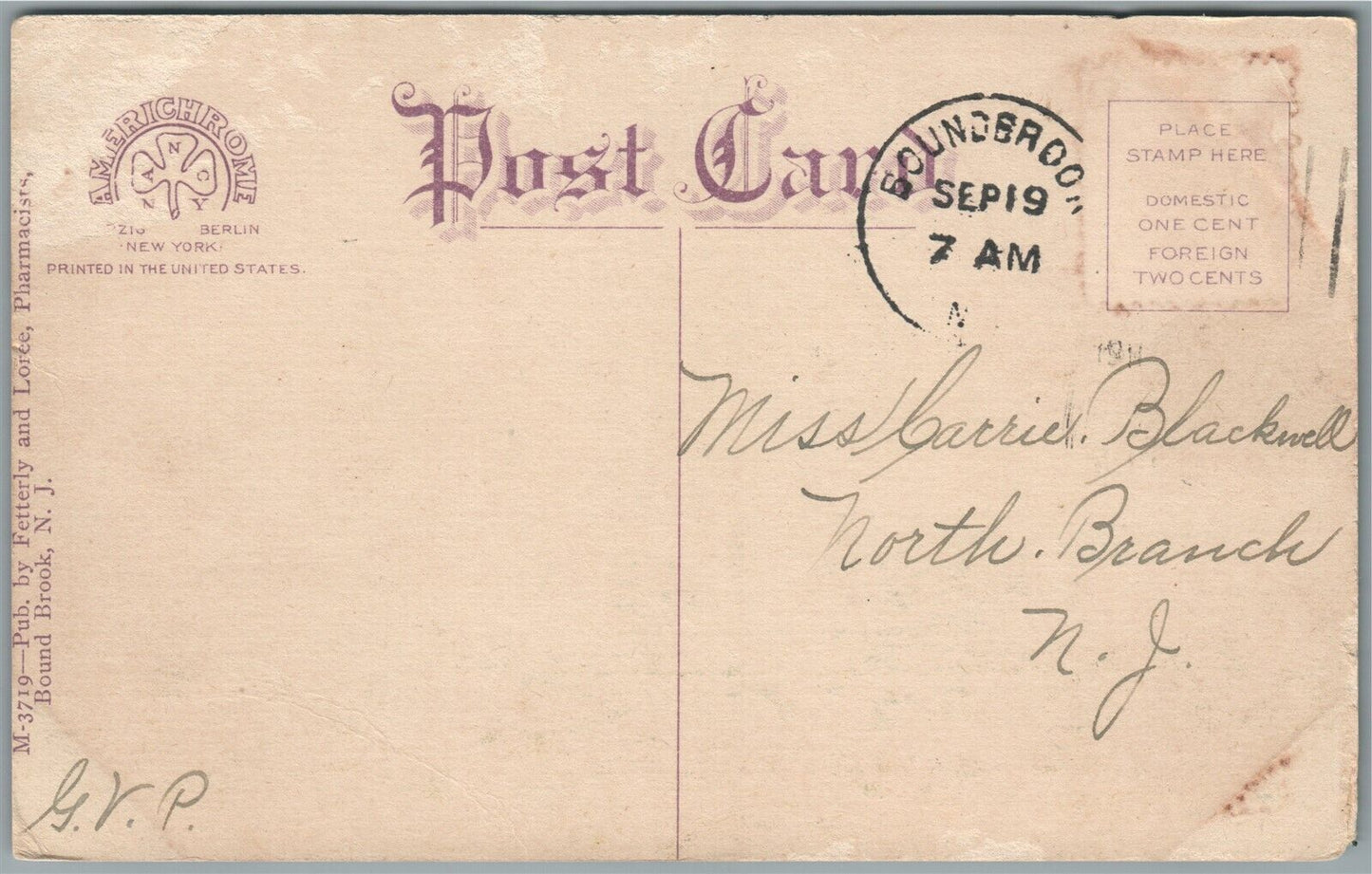 BOUND BROOK NJ BARON STEUBEN'S RESIDENCE ANTIQUE POSTCARD