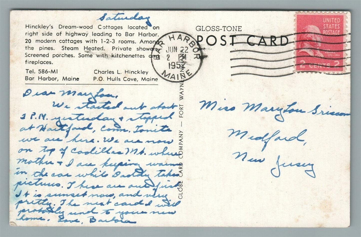 BAR HARBOR ME HINCKLEY'S DREAM-WOOD COTTAGES VINTAGE POSTCARD