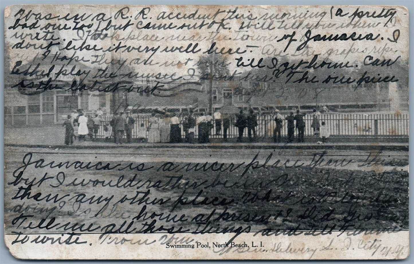 NORTH BEACH LONG ISLAND NY SWIMMING POOL 1908 ANTIQUE POSTCARD