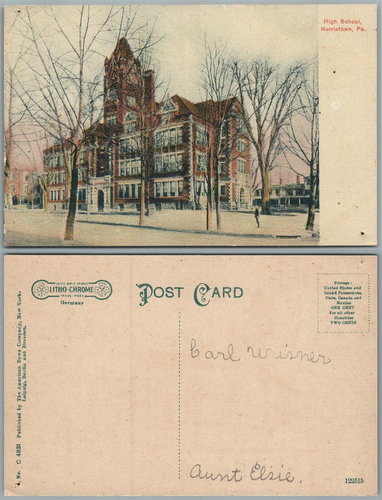 NORRISTOWN PA HIGH SCHOOL ANTIQUE POSTCARD