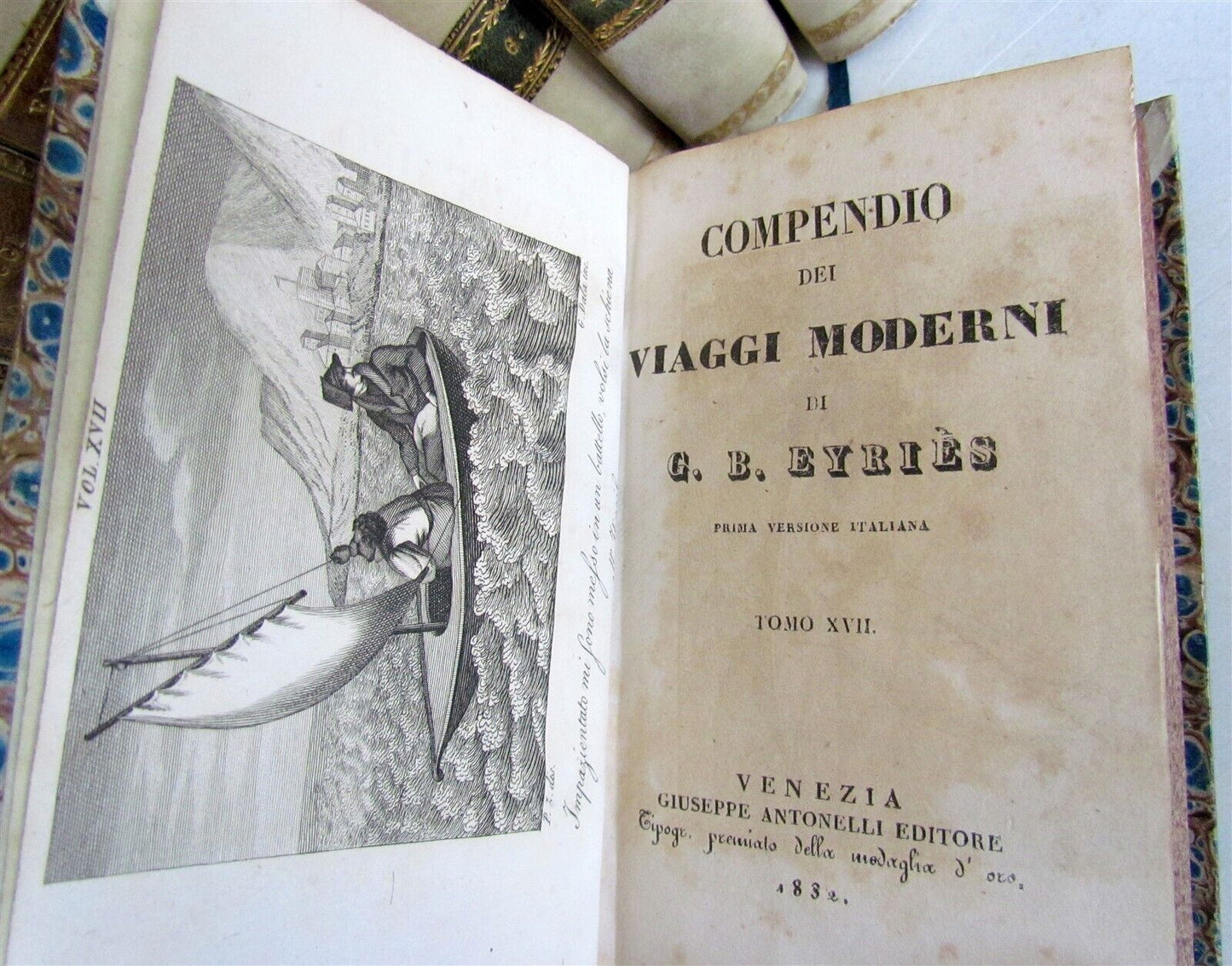 1830-1834 COLLECTION OF TRAVELS 20 VOLUMES antique Compendio dei viaggi moderni