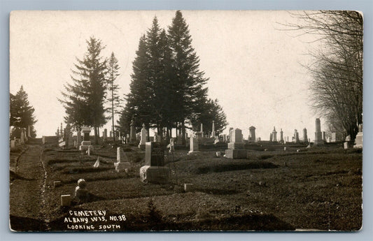 ALBANY WI CEMETERY 1910 ANTIQUE REAL PHOTO POSTCARD RPPC