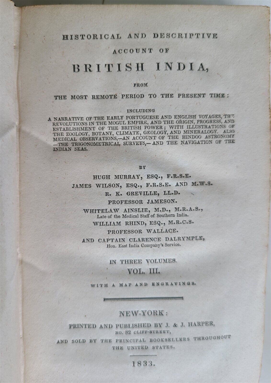 1833 HISTORY of BRITISH INDIA 3 volumes w/ MAP antique in ENGLISH