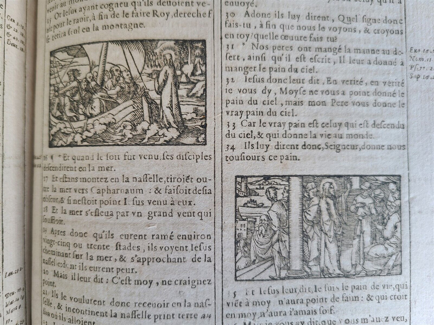 1620 BIBLE in FRENCH ANTIQUE ILLUSTRATED w/ 215 WOODCUTS !