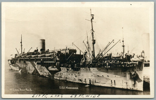 MILITARY SHIP USS MANAWASKA ANTIQUE REAL PHOTO POSTCARD RPPC