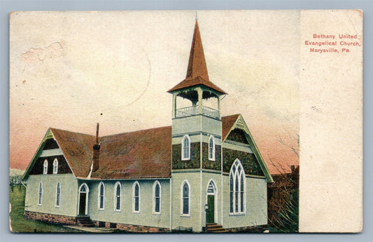MARYSVILLE PA BETHANY UNITED EVANGELICAL CHURCH 1909 ANTIQUE POSTCARD
