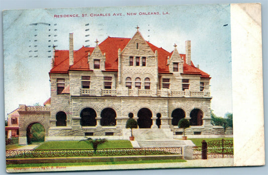 NEW ORLEANS LA ST. CHARLES AVE. RESIDENCE ANTIQUE POSTCARD