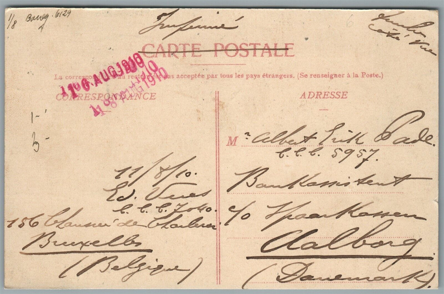 BRUXELLES EXPOSITION DE 1910 BELGIUM ANTIQUE POSTCARD w/ STAMPS