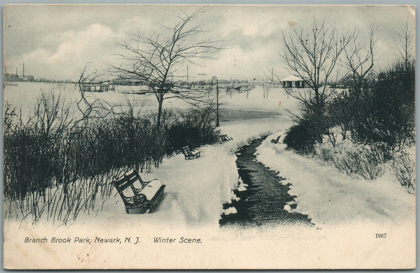 NEWARK NJ WINTER SCENE BRANCH BROOK PARK ANTIQUE POSTCARD