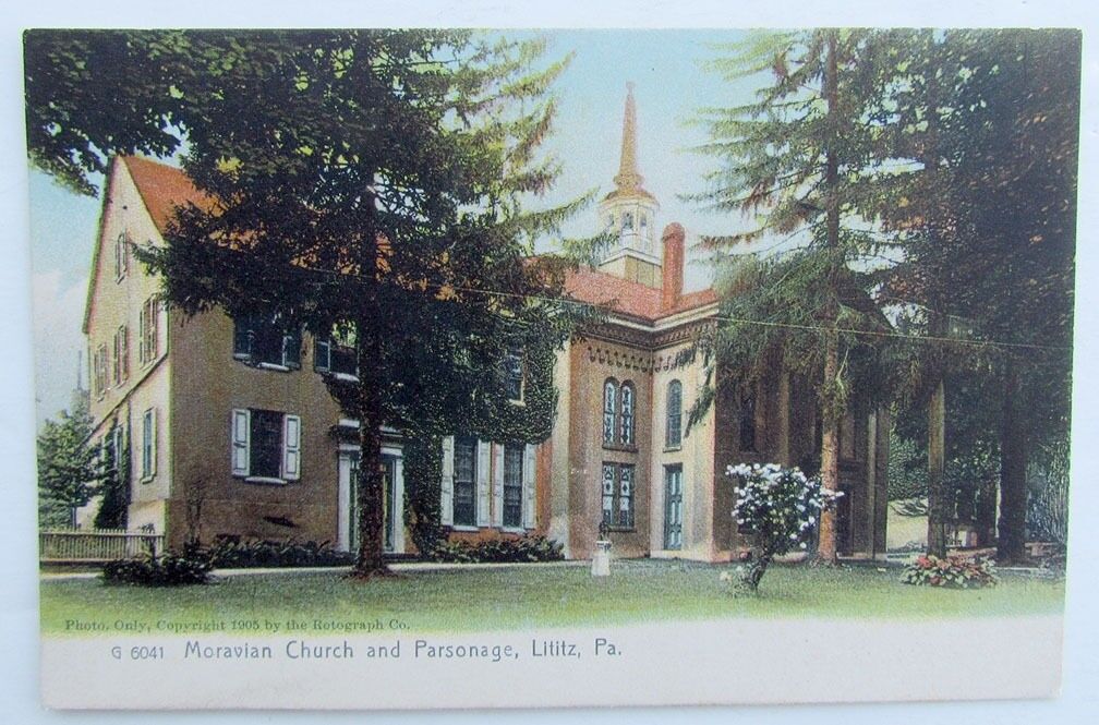 VINTAGE UNDIVIDED POSTCARD MORAVIAN CHURCH & PARSONAGE LITITZ PA