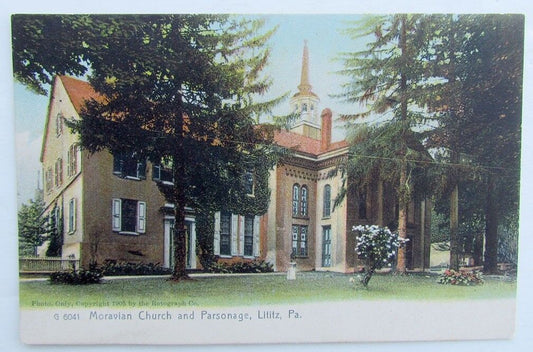 VINTAGE UNDIVIDED POSTCARD MORAVIAN CHURCH & PARSONAGE LITITZ PA
