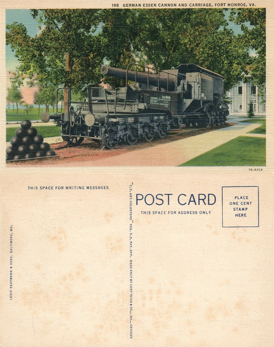 FT.MONROE VA GERMAN ESSEN CANNON & CARRIAGE VINTAGE POSTCARD