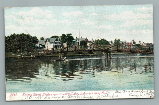 ASBURY PARK NJ EMORY STREET BRIDGE OVER WESLEY LAKE ANTIQUE POSTCARD