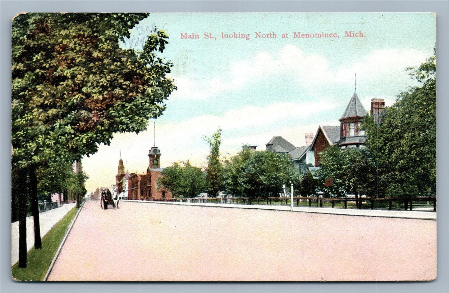 MENOMINEE MI MAIN STREET 1909 ANTIQUE POSTCARD