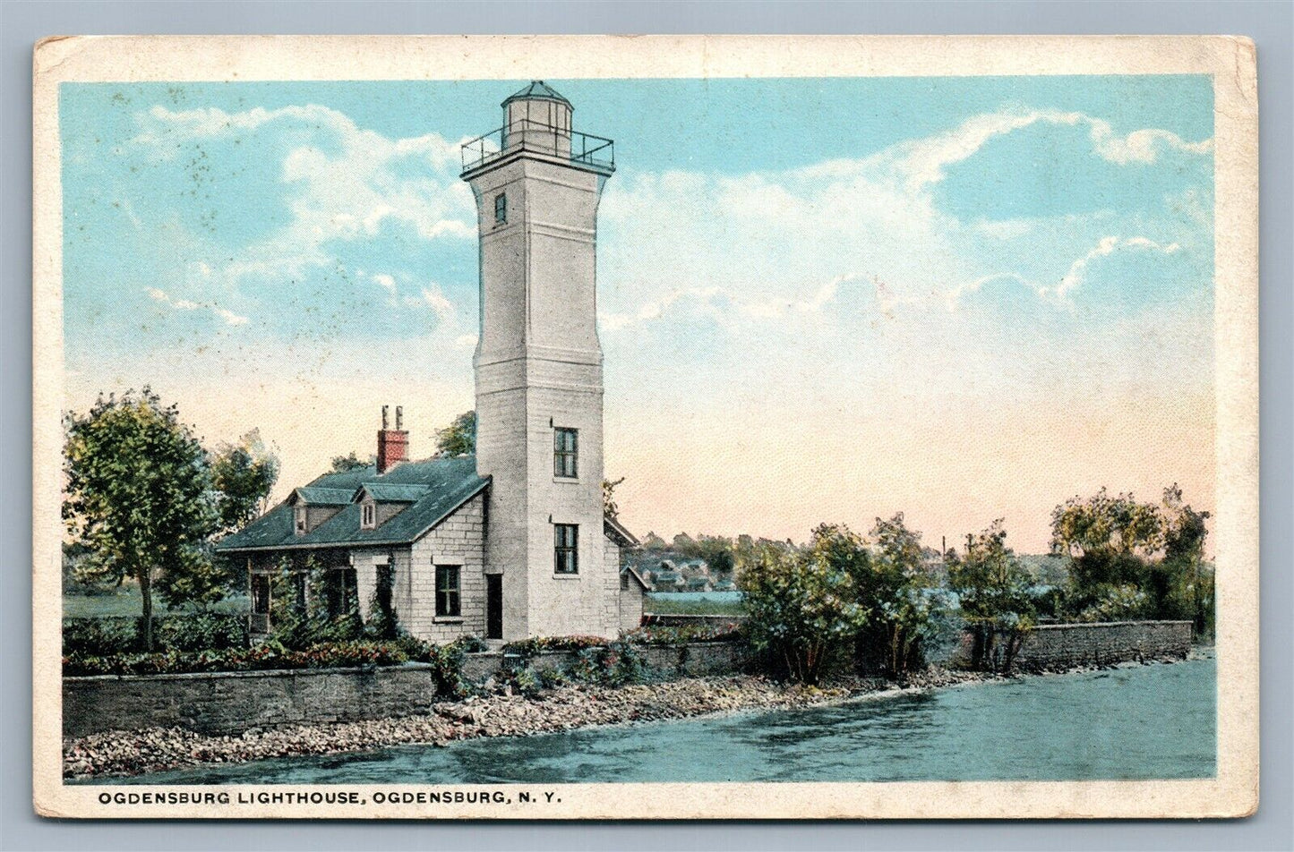OGDENSBURG NY LIGHTHOUSE ANTIQUE POSTCARD