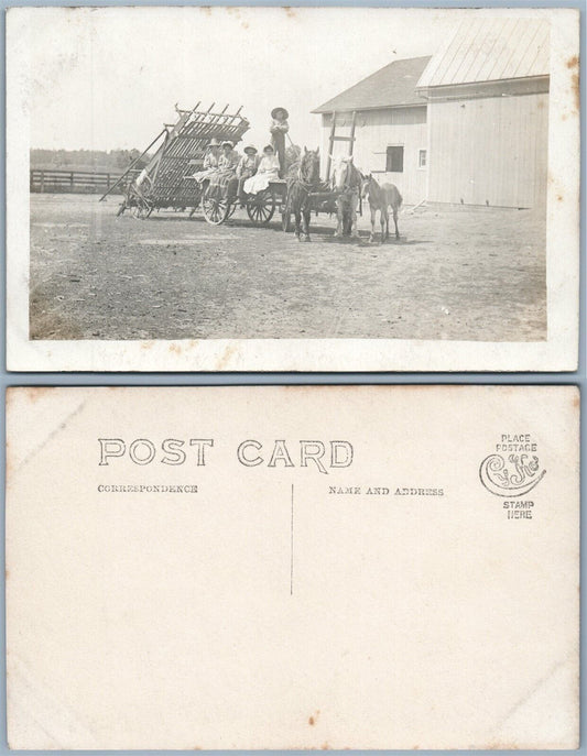 FARM SCENE ANTIQUE REAL PHOTO POSTCARD RPPC HORSE DRAWN FARMING EQUIPMENT