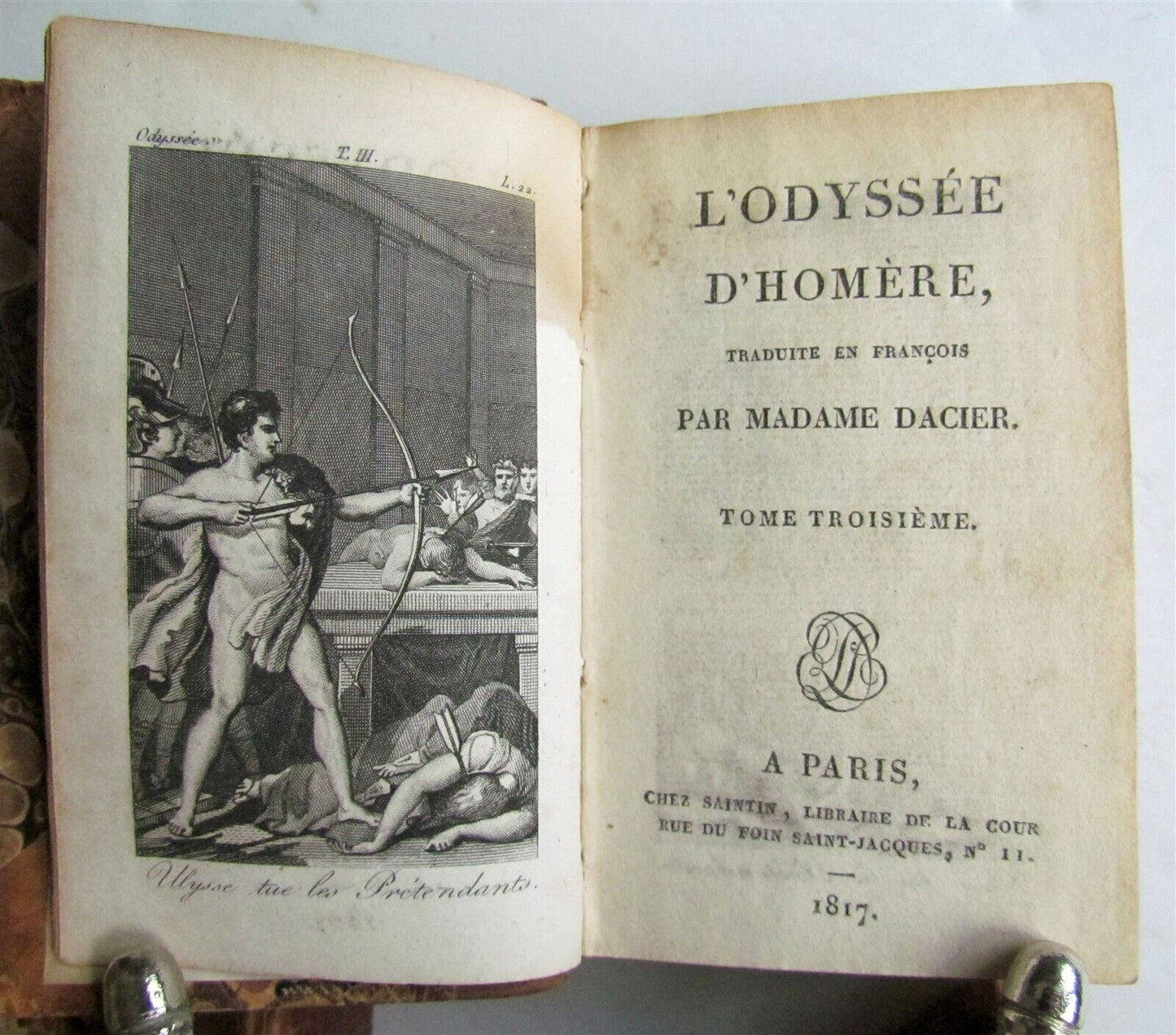 1817 HOMEROS Odyssey antique 3 volumes in FRENCH ILLUSTRATED