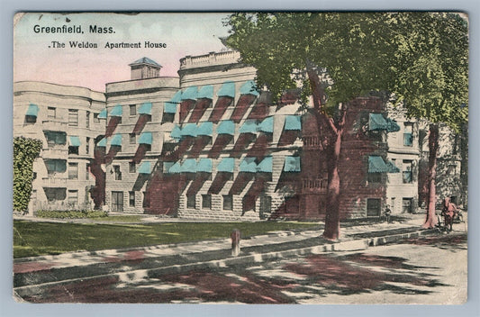 GREENFIELD MA WELDON APARTMENT HOUSE 1908 ANTIQUE POSTCARD