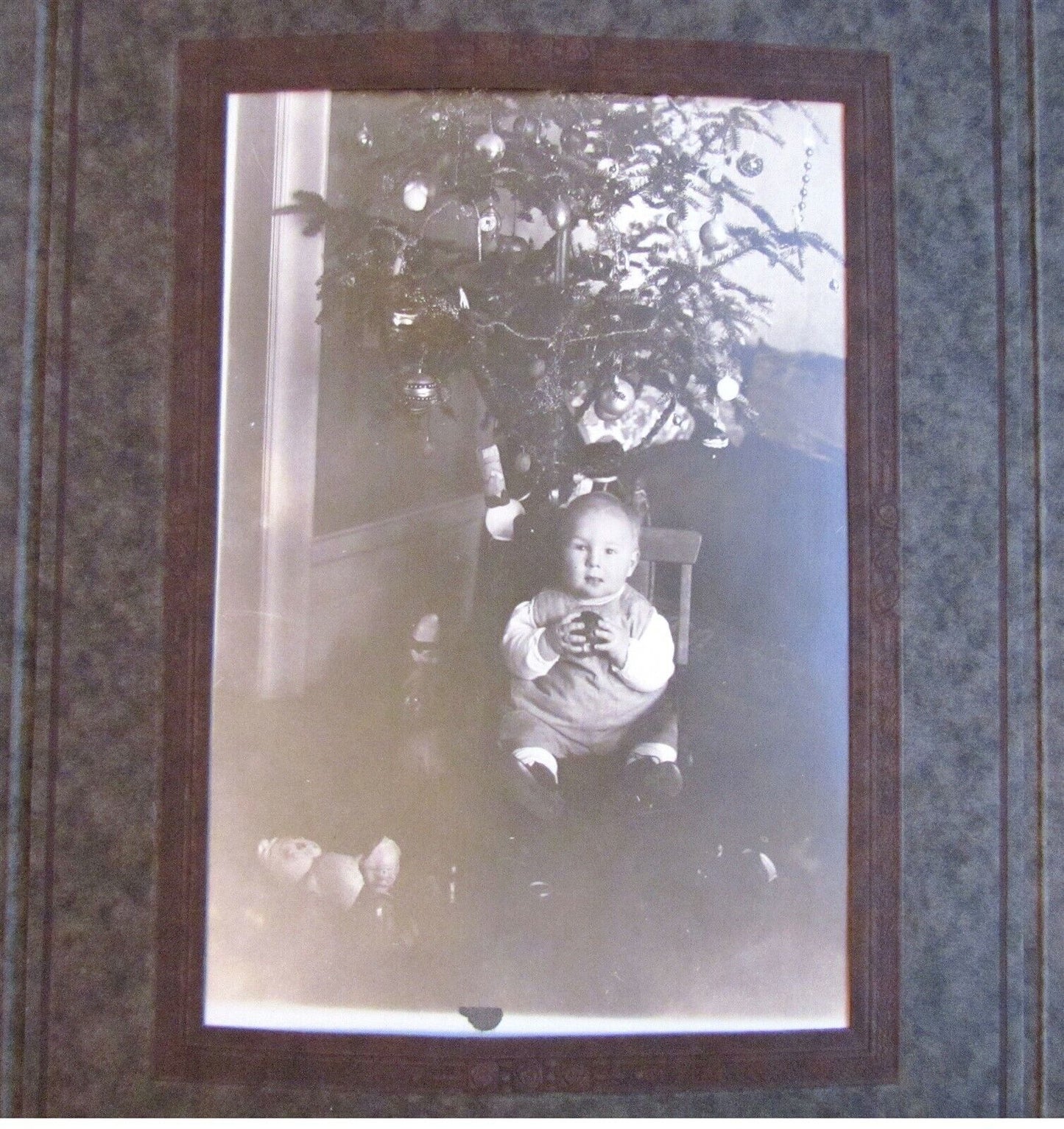 GIRL at CHRISTMAS TREE ANTIQUE PHOTO