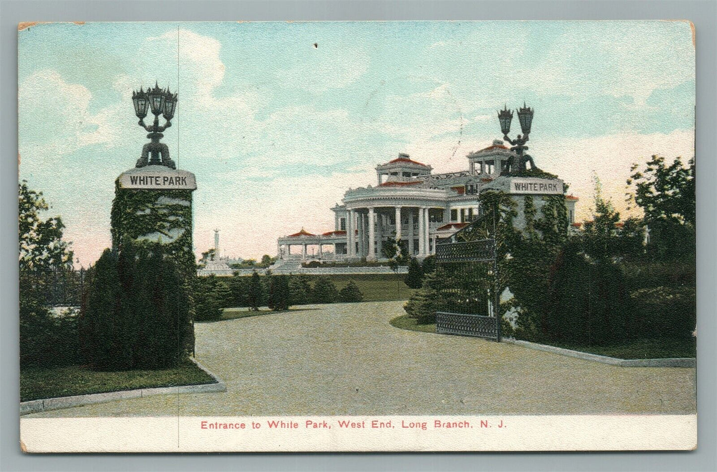 LONG BRANCH NJ ENTRANCE TO WHITE PARK WEST END ANTIQUE POSTCARD