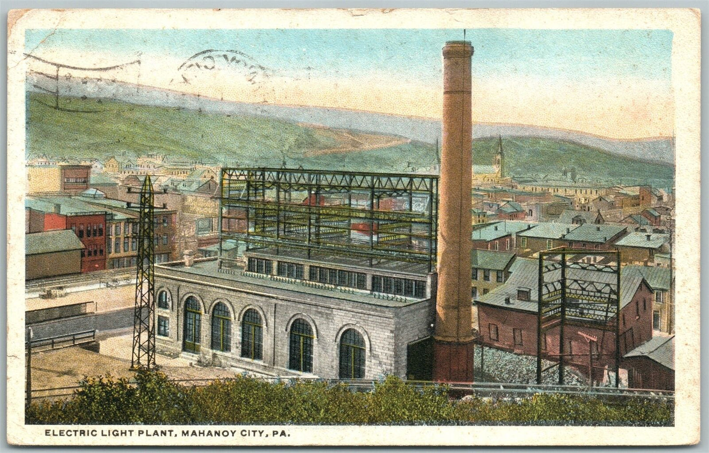 MANAHOY CITY PA ELECTRIC LIGHT PLANT 1921 ANTIQUE POSTCARD