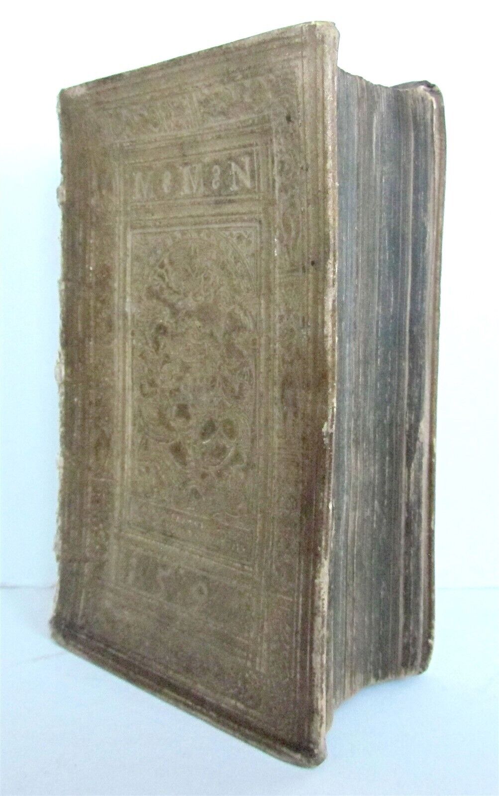 1590 CHRONICLE of WORLD'S NATIONS antique 16th CENTURY BLIND TOOLED PIGSKIN