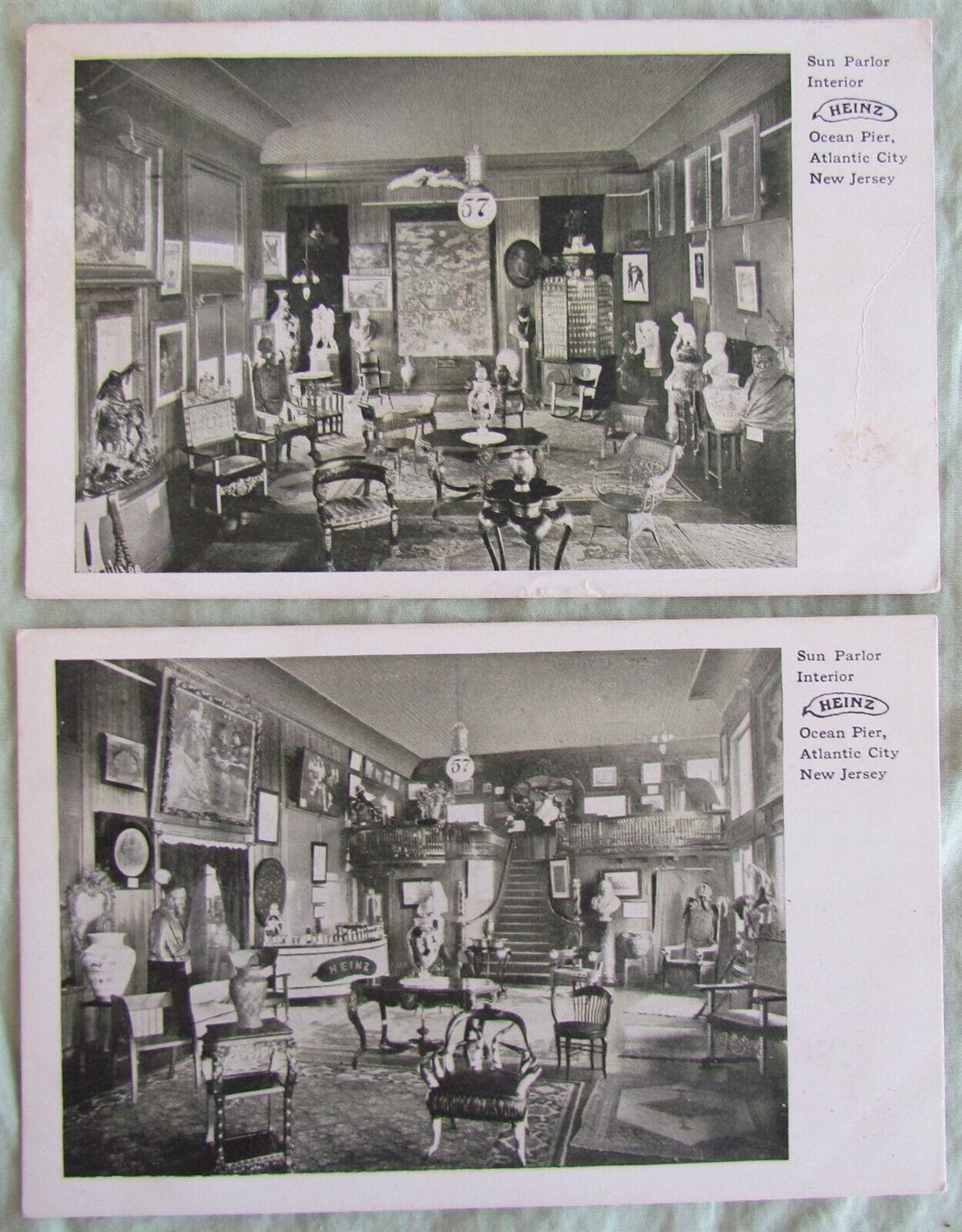 ATLANTIC CITY NJ HEINZ HOTEL INTERIOR LOT OF 2 ANTIQUE POSTCARDS