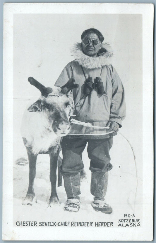 KOTZEBUE ALASKA CHESTER SEVECK-CHIEF REINDEER HERDER 1957 VINTAGE POSTCARD