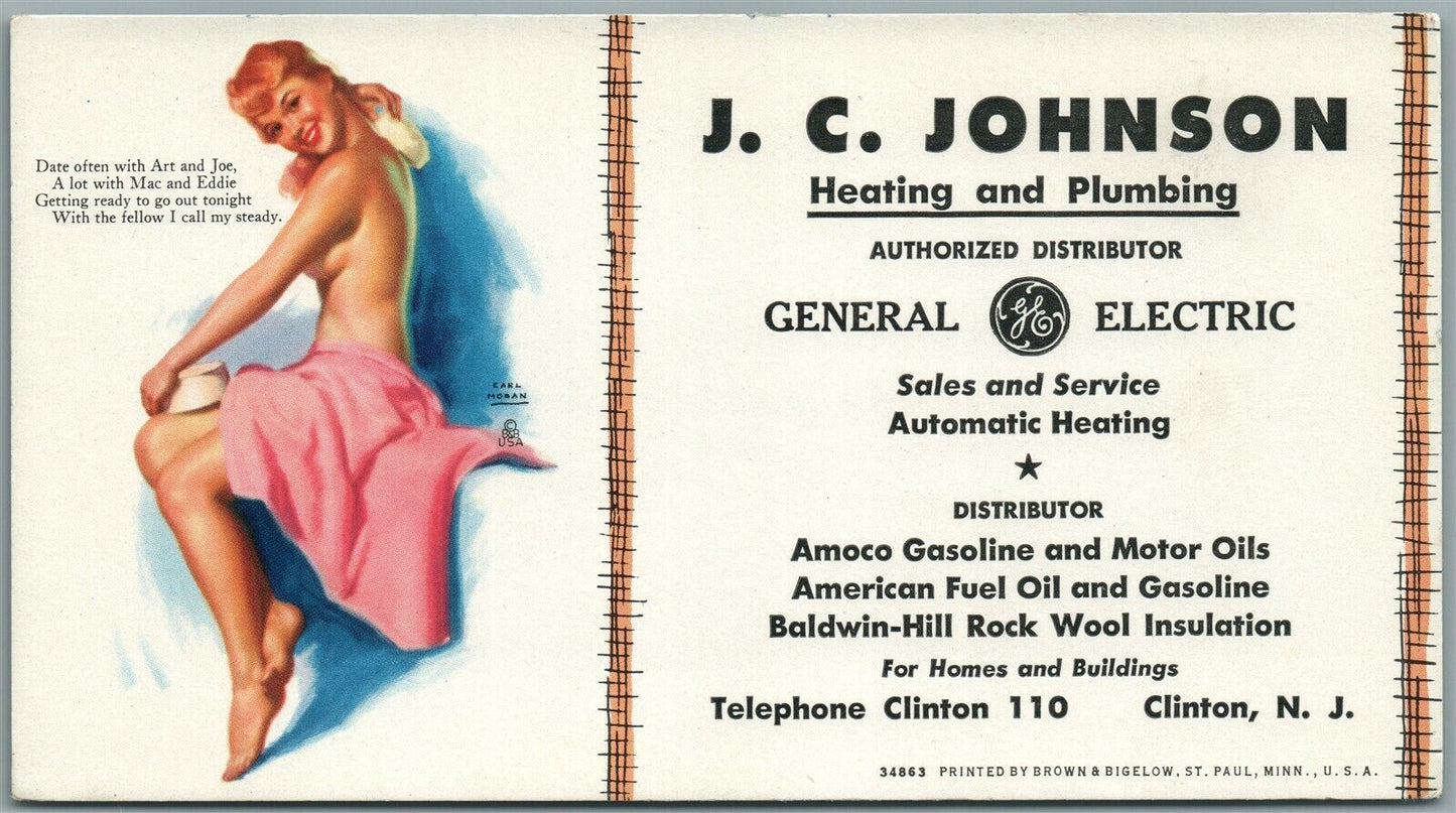 CLINTON NJ JOHNSON HEATING & PLUMBING AMOCO GASOLINE VINTAGE ADVERTISING CARD