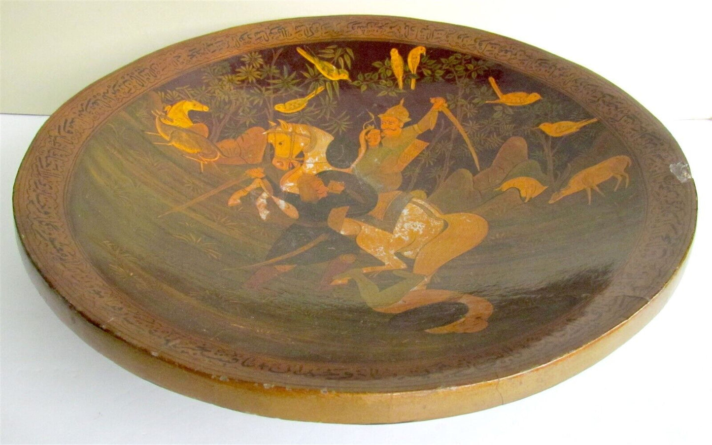 ORIENTAL BATTLE SCENE PAPER MACHE HAND PAINTED LACQUER BOWL antique