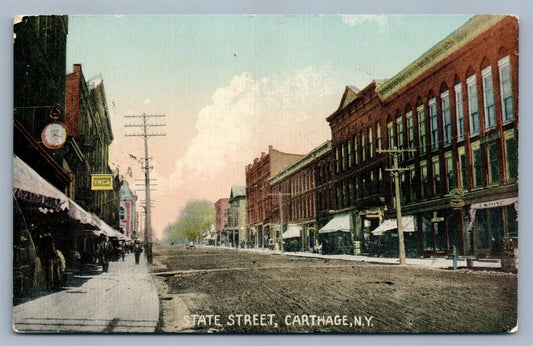 CARTHAGE NY STATE STREET 1913 ANTIQUE POSTCARD