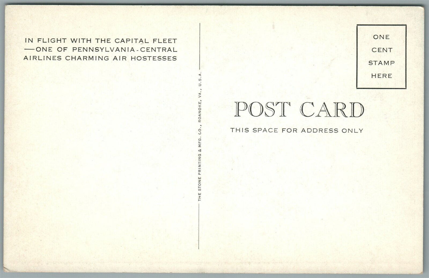 PENNSYLVANIA CENTRAL AIRLINES HOSTESS ADVERTISING VINTAGE POSTCARD