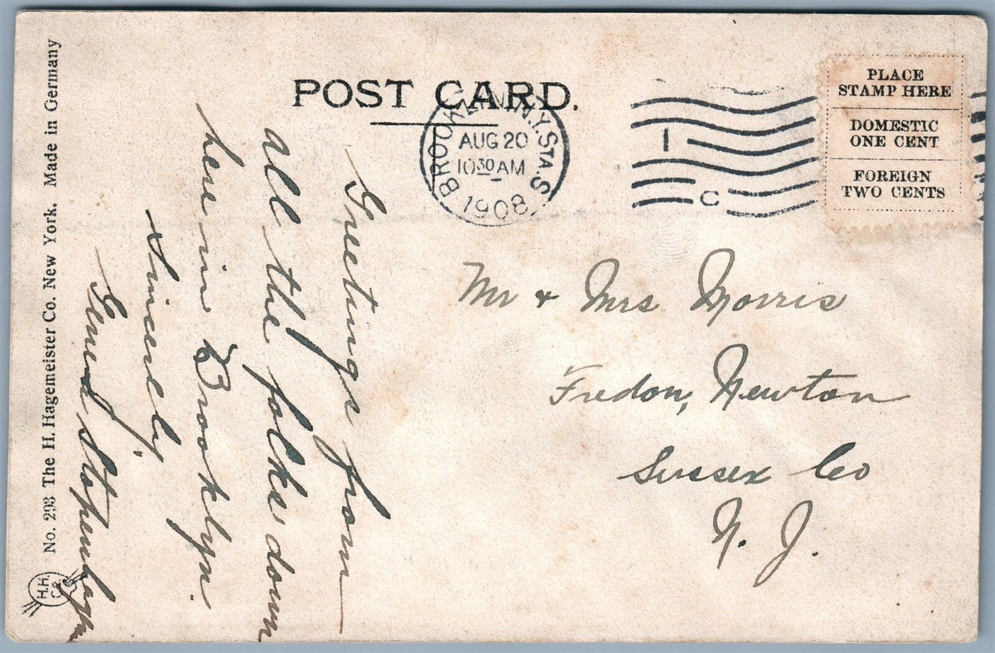 BROOKLYN NY CLINTON AVENUE 1908 ANTIQUE POSTCARD