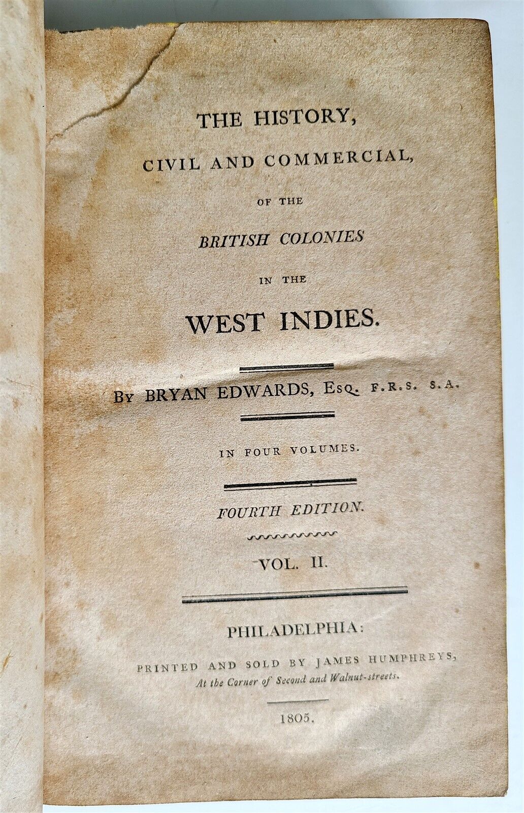 1805 HISTORY of BRITISH COLONIES in WEST INDIES BRYAN EDWARDS 4 VOLS AMERICANA