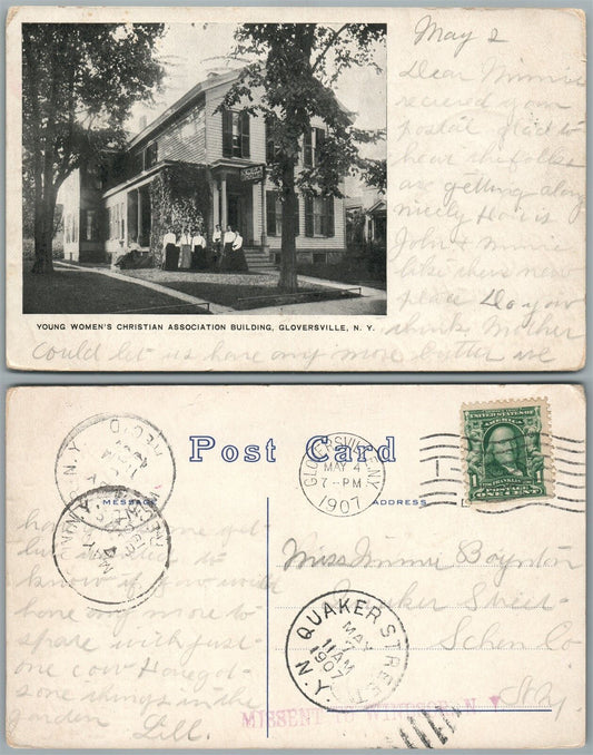 GLOVERSVILLE N.Y. YOUNG WOMEN'S CHRISTIAN ASSOCIATION BLDG 1907 ANTIQUE POSTCARD