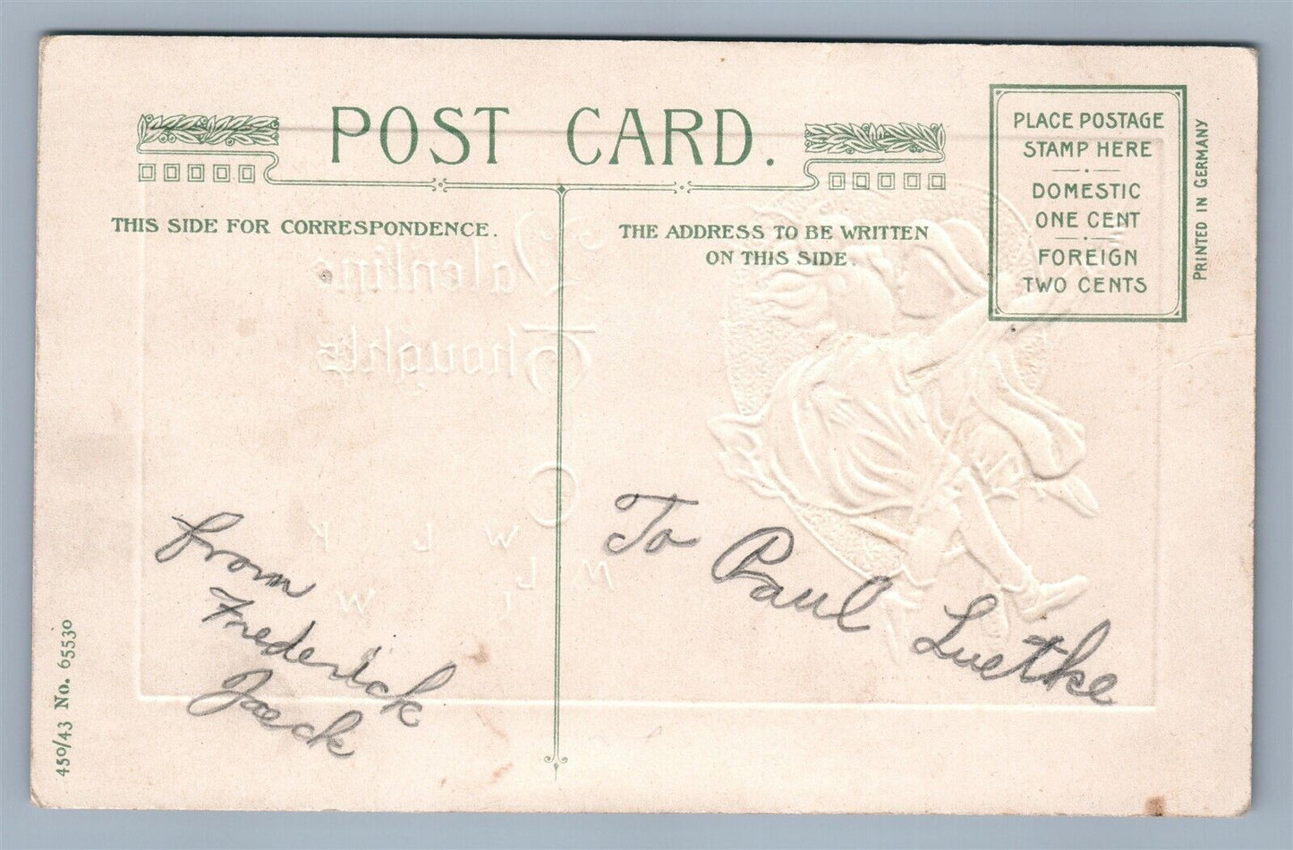 VALENTINE'S THOUGTHS 1913 EMBOSSED ANTIQUE POSTCARD by JOHN WINSCH