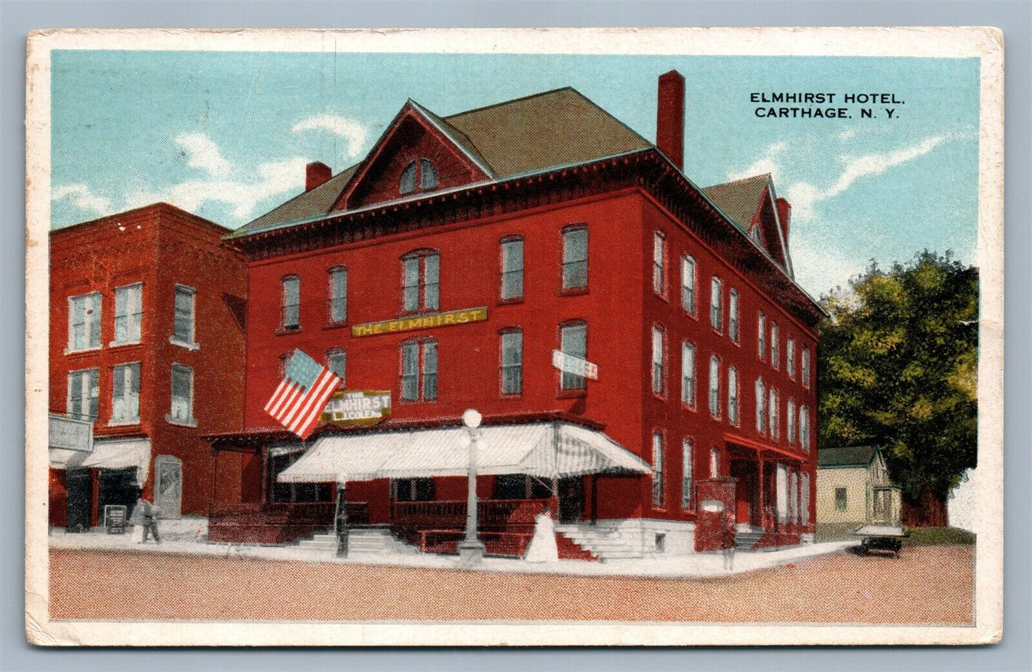 CARTHAGE NY ELMHIRST HOTEL 1927 ANTIQUE POSTCARD