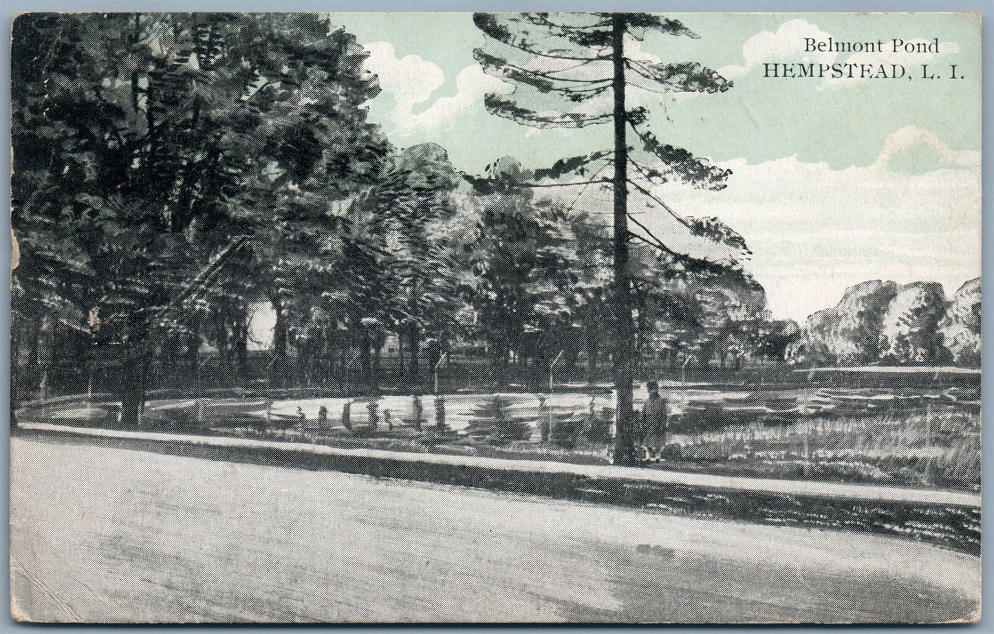 HEMPSTEAD LONG ISLAND NY BELMONT POND ANTIQUE POSTCARD
