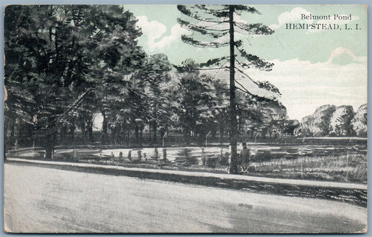 HEMPSTEAD LONG ISLAND NY BELMONT POND ANTIQUE POSTCARD