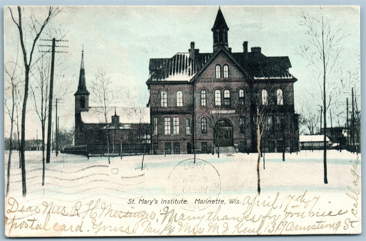 MARINETTE WI ST.MARY'S INSTITUTE ANTIQUE POSTCARD