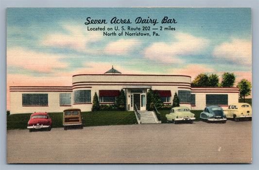 NORRISTOWN PA SEVEN ACRES DAIRY BAR ADVERTISING VINTAGE POSTCARD